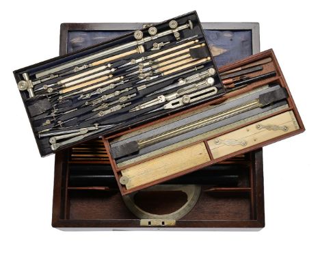 ϒA fine Victorian rosewood magazine of draughtsman’s drawing instruments, J. and W.E. Archbutt, London, late 19th century The