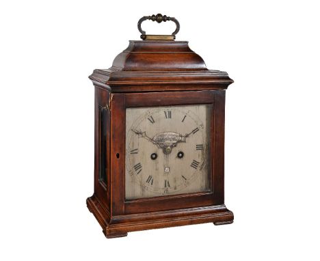 A fruitwood table timepiece, Thomas Taylor, Holborn, circa 1710 and later   The five finned pillar single fusee movement with