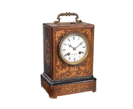 ϒ A French marquetry inlaid rosewood mantel clock, Henry Marc, Paris, mid 19th century The eight-day countwheel bell striking