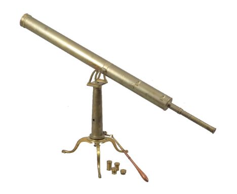 A George III lacquered brass 3-inch refracting telescope, Ramsden, London, circa 1790   The 42 inch tube with rack and pinion