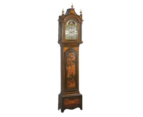 A George III green japanned eight-day longcase clock with moonphase, Richard Wills, Truro, circa 1780   The four pillar rack 