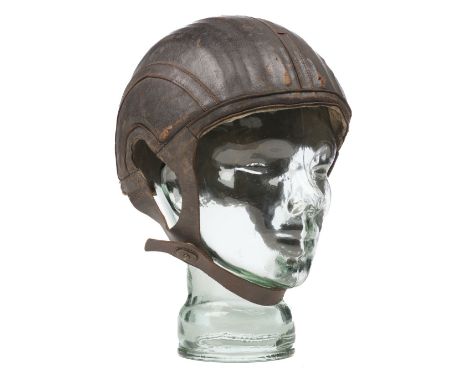 Anti Flak Helmet. A scarce WWII RAF / USAAF anti flak helmet, hard brown leather skull with chamois lining (worn), with a cut