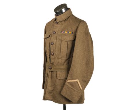 Royal Air Force. A WWI RAF tunic belonging to a Military Medal recipient, green cloth with brown leather RAF buttons, medal r