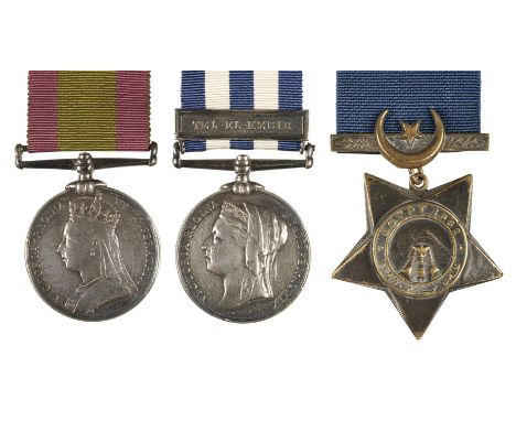 Three: Gunner W Bates, 1st Brigade, Royal ArtilleryAfghanistan 1878-80, no clasp (6961. Gunr W. Bates. H/1st Bde R.A.), Egypt