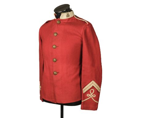 North Staffordshire Regiment. A Victorian scarlet frock of the North Staffordshire Regiment, red cloth with white facings, bi
