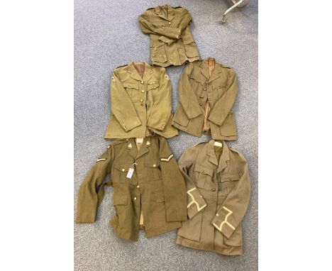 Tunics. WWII Officers tunics, comprising South Staffordshire Regiment, green cloth with brass collar badges and buttons, a me