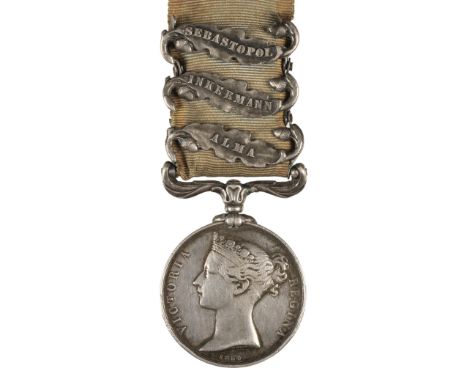 Crimea 1854-56, 3 clasps, Alma, Inkermann, Sebastopol (No 3224 Jonathan Timms. 1st Bn 1.. Royals), regimentally impressed, wo