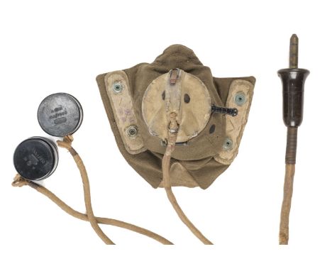 Oxygen Mask. A WWII RAF Type D oxygen mask, stamped 10A/9004, green melton wool with various Air Ministry stamps, with chamoi