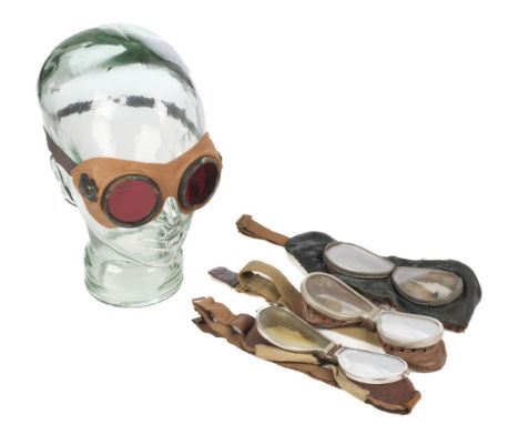 Flying Goggles. A pair of pre WWII Mk II flying goggles, the lightweight frames, hinged in the centre, chamois and fur paddin
