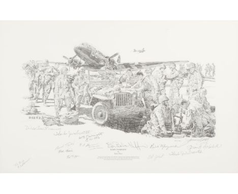 Dietz (James). Easy Company, black and white print, limited edition 95/101, signed in pencil with 14 signatures including Pri