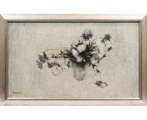 * JAMES MORRISON RSA RSW (SCOTTISH b 1932 - ),FLOWERSoil on board, signed and dated 195842.5cm x 74cmFramed.Note: James Morri