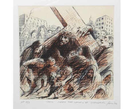 * PETER HOWSON, JESUS MEETS THE WOMEN OF JERUSALEMartist proof 5/5, signed and titled in pencil, dated 04 26cm x 25cm Framed 