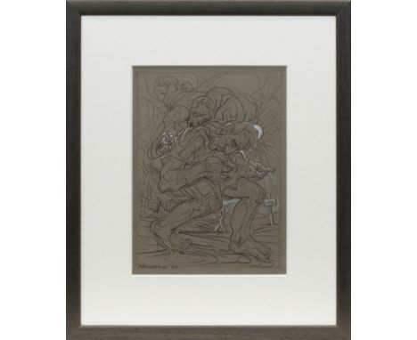 * PETER HOWSON OBE,"ATTACKED" (THE CITY OF DESTRUCTION)charcoal and white chalk on paper, signed and dated '0729.5cm x 21.5cm