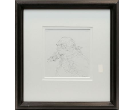* PETER HOWSON OBE, ER pen and ink, signed and dated 2016 20cm x 20cm Mounted, framed and under glass Note: Purchased from th