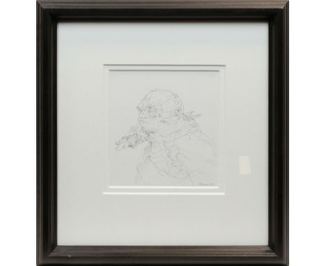 * PETER HOWSON OBE, ER pen and ink, signed and dated 2016 20cm x 20cm Mounted, framed and under glass Note: Purchased from th