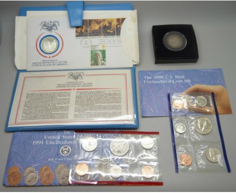 Coins - a collection of proof sets to include 1991 Philadelphia &amp; Denver 1893 Columbian Exposition ½ silver dollar and si
