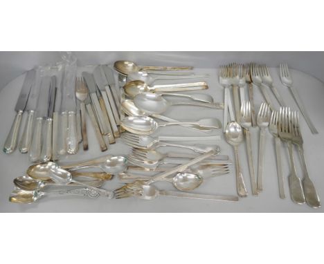A collection of silver plated flatware including WMF 