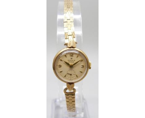 A lady's 9ct gold Rolex Precision wristwatch on a 9ct gold strap, 20mm including crown, boxed