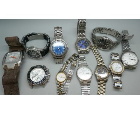 A collection of assorted wristwatches including Citizen Eco Drive, Fossil, Diesel, Police, Seiko, etc.