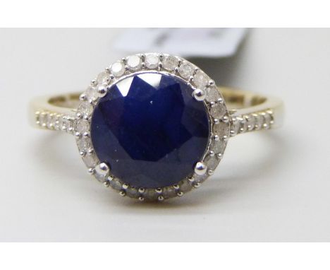 A TGGC silver gilt sapphire and diamond cluster ring, S