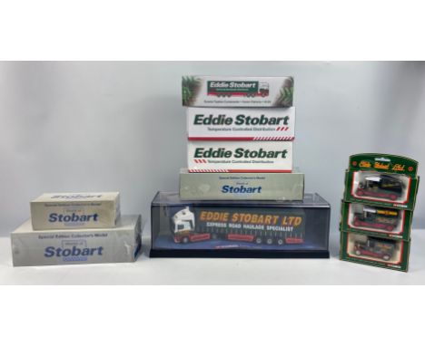 A selection of 10 EDDIE STOBART collectors model trucks all sealed in original packing , the largest being an ERF curtainside