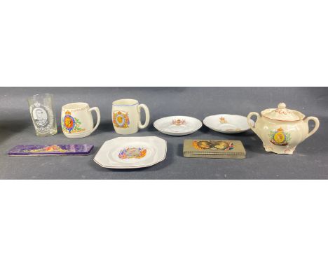 A number of Royal commemorative ceramic and glass items.  To include, Ridgway coronation teapot, Edward VIII Coronation mug, 