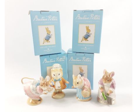 Four Border Fine Arts BEATRIX POTTER ceramic figurines to include Mrs Tittlemouse (9cm), Guinea Pig (12.5cm), Hunca Munca swe