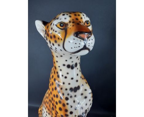 Stunning Italian hand painted sculpted ceramic Cheetah.  Standing an imposing 82cm high (approx) this is a real statement pie