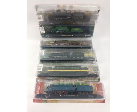 Six AMERCOM collectible train engines to include 1938: Class 'A4' No 4468 Mallard, 1934: Class 'V' No. 928 Stowe, 1918: Churc