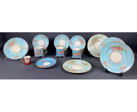 A collection of ANTIQUE AYNSLEY porcelain to include 3 cups 7cm tall, 5 saucers 14cm wide, 5 plates 19cm wide as well as a sm