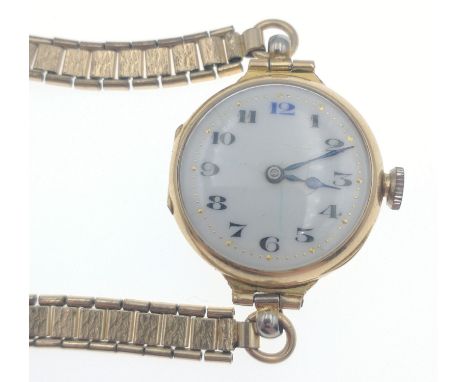 14kt 625 stamped yellow gold vintage ladies wristwatch with a rolled gold bracelet - weight 22.5g gross
