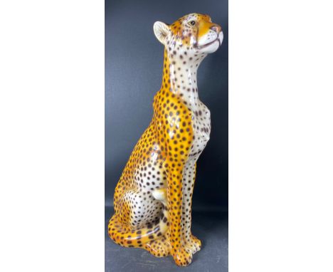 Stunning Italian hand-painted sculpted ceramic CHEETAH  standing an imposing 82cm high (approx), this is a real statement pie