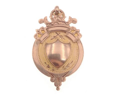 A 9ct hallmarked rose gold S.M.W.S. medal awarded in 1926 to James Bryson for billiards, 3.5cmx2cm, weight 4.55gApprox 1 piec