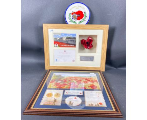 Framed Tower of London Ceramic Poppy from 2014.  World War I commemorative item sculpted by the artist Paul Cummins these wer