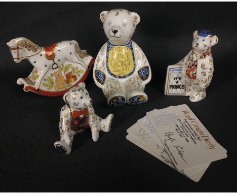 ROYAL CROWN DERBY - celebrating the birth of PRINCE GEORGE with a limited edition (585/1000) gold button BEAR 11cm high, an I