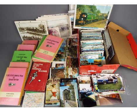 A collection of photographs and similar, predominantly automobile and railway related, a large quantity of postcards and Ordn