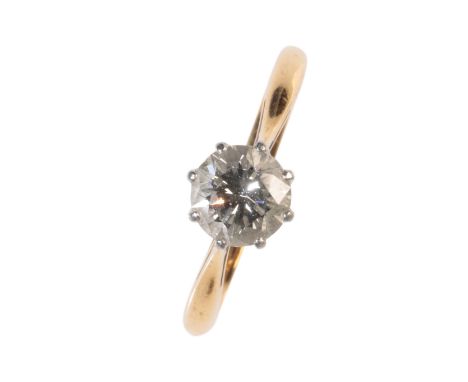 A DIAMOND SOLITAIRE RING the brilliant-cut diamond, approx 0.85ct, claw-set on an 18ct yellow gold shank, ring size K