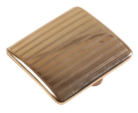 ASPREY LONDON A YELLOW GOLD CIGARETTE CASE with engine turned decoration, the interior stamped "9ct 375"&nbsp; "ASPREY LONDON