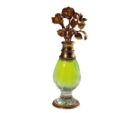 BACCARAT FOR CHRISTIAN DIOR: A 'DIORISSIMO' SCENT FLASK WITH GILT-METAL FOLIATE STOPPER Baccarat mark to base, c. 1950's, 21.
