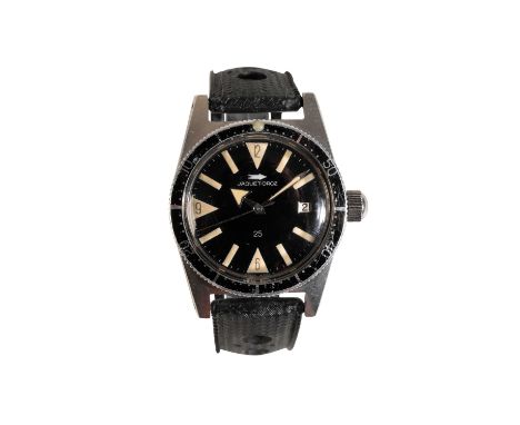 JAQUET-DROZ 25 GENTLEMAN'S STAINLESS STEEL DIVER WATCH with automatic ETA Cal2378 movement, the gloss black dial with luminou