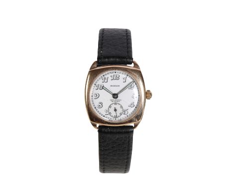 MARVIN 9CT GOLD GENTLEMANS WRISTWATCH&nbsp;with manual wind movement, the white enamel dial with black Arabic numerals and da