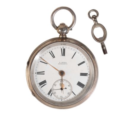 L. BEHA OF BRIDGEND: A SILVER CASE POCKET WATCH with key wind movement, the white enamel dial with black Roman numerals, gold