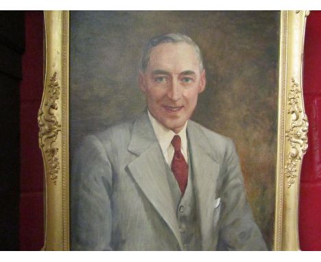 A 20th Century portrait of smartly dressed gentleman, oil on board, gilt framed, 60cm x 50cm