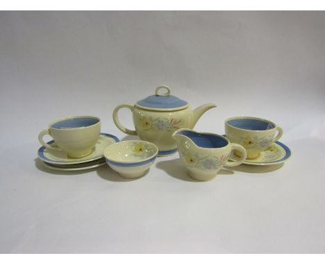 Susie Cooper production Crown Works Burslem tea set for two with floral spray detail