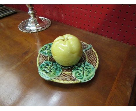 A Victorian majolica apple inkwell