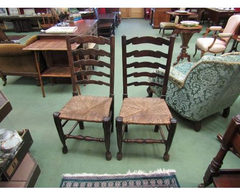 Six ladder back country house chairs with rush seats