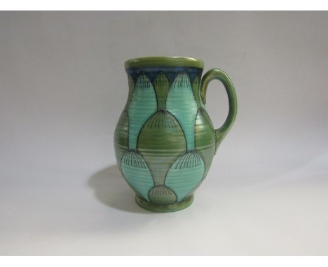 A Charlotte Rhead for Crown Devon Deco style single handled jug/vase, 22cm tall