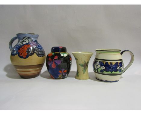 A Bursley ware floral decorated jug, Radford jug, Chameleon ware vase and Coronaware lidded ginger jar (4)