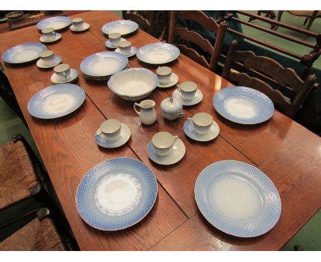 A Bing &amp; Grondahl part dinner and tea service, cups decorated with seagulls, plates decorated with fish scale pattern