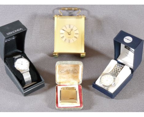 SEKONDA WATCHES - two cased, a Colibri cased lighter and a brass effect carriage clock